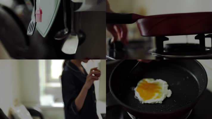 情侣生活在厨房煎蛋做早点