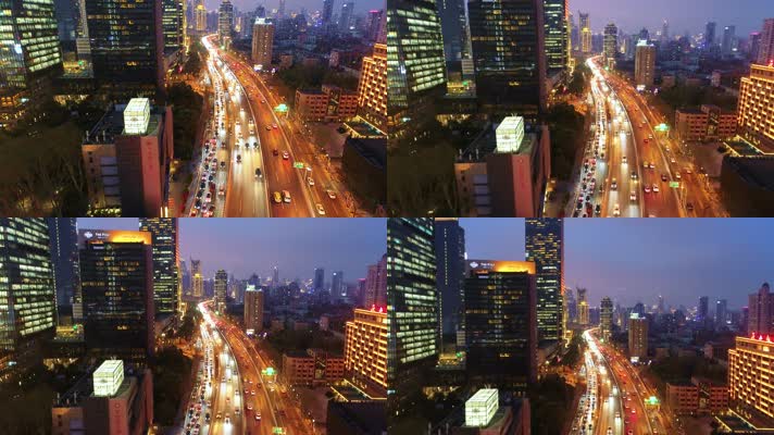 上海延安路高架夜景航拍