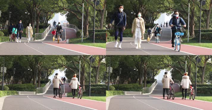 上海市民滨江骑行散步