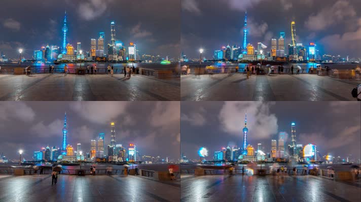 延时雨中的上海外滩夜景