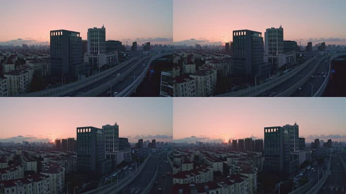 上海日出高架桥城市楼房航拍