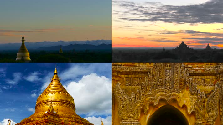 缅甸蒲巴甘金塔佛塔寺庙文化遗旅游宣传片