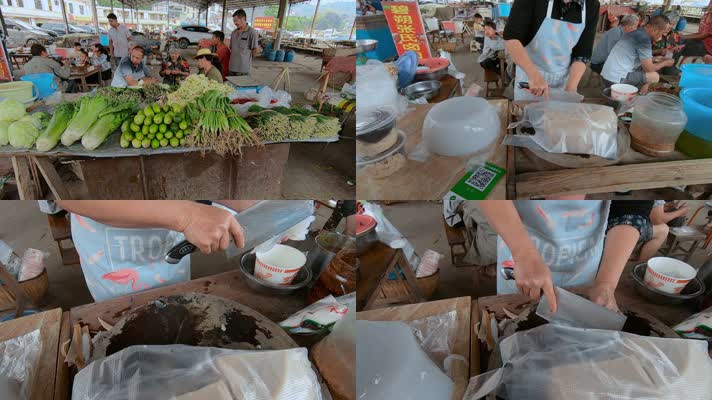 云南农贸市场小吃摊凉米粉制作