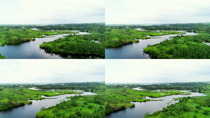 湿地航拍江南湿地河流湖泊绿地水源绿水绿地自然