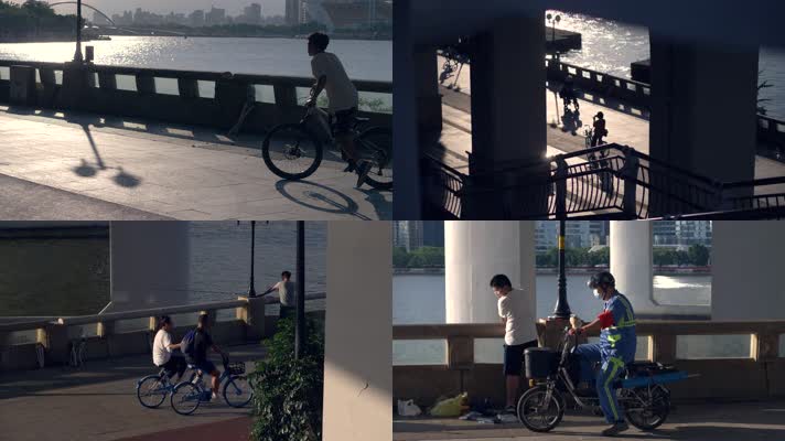 广州珠江边人们的生活场景4k