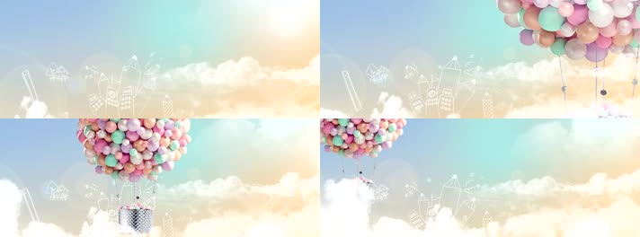 幻彩彩铅天空热气球唯美婚礼背景视频