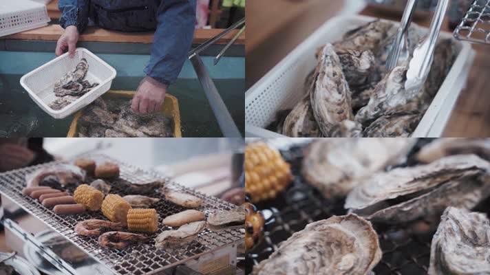 生蚝牡蛎烧烤碳烤鱼排美食聚会特写