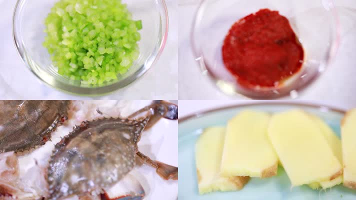 梭子蟹青虾调味佐料菜品空镜头