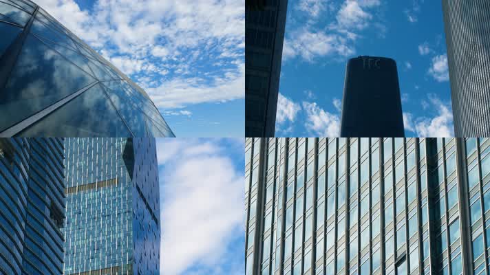广州地标建筑玻璃外墙蓝天4k延时