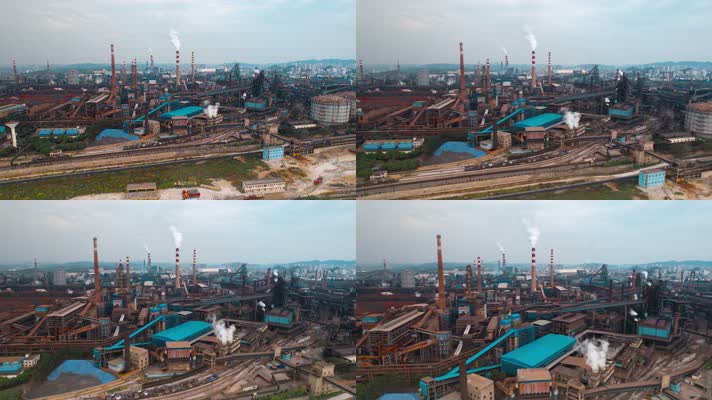 工厂厂矿视频钢铁厂钢铁企业烟囱排放