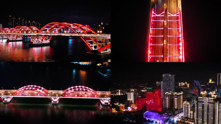 广西柳州夜拍柳州夜景航拍柳州市文惠桥