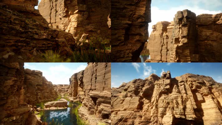 三维动画西部峡谷石壁岩石