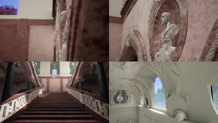 三维动画欧式城堡宫殿楼梯雕塑