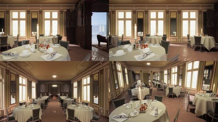 三维动画欧式古典复古餐厅