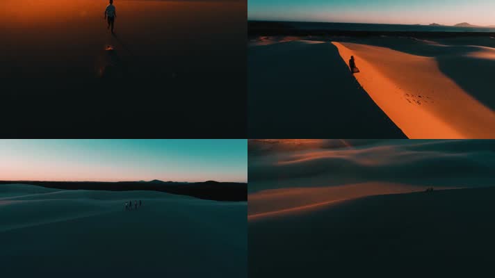 夕阳沙漠奔跑行走
