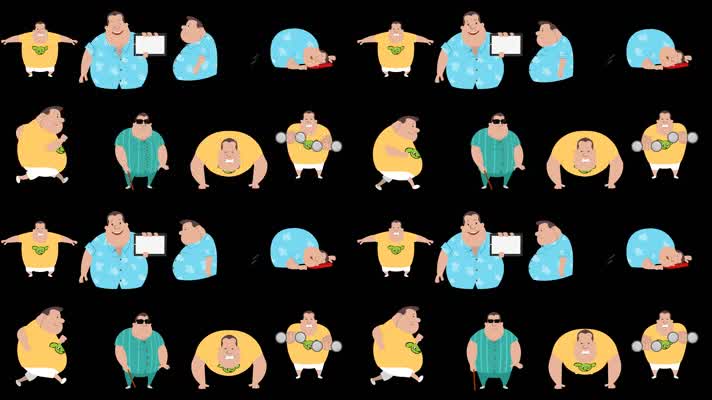 MG动画人物胖子运动减肥跑步锻炼走路说话盲