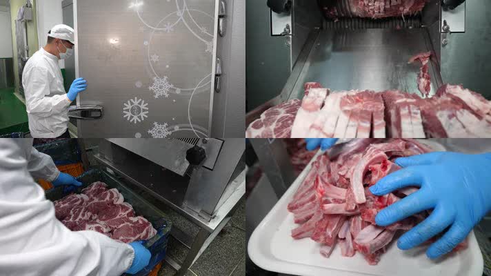 牛肉加工，机器切牛肉片，人工分解牛肉