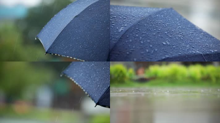 下雨唯美打伞小雨升格慢镜头雨滴