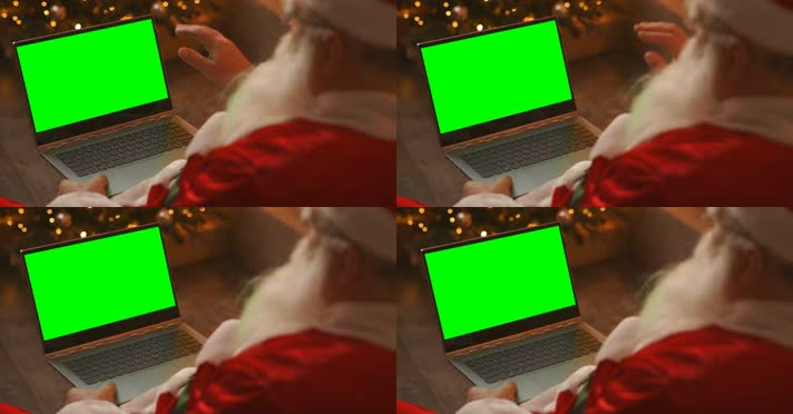 圣诞老人手拿电脑绿屏抠像4K