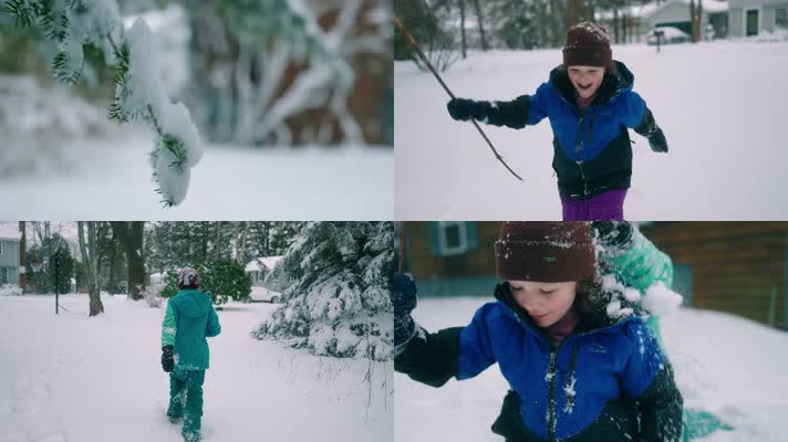 【4K】小女孩玩雪