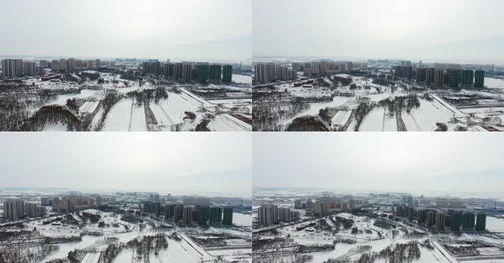 东北黑龙江大雪过后城市航拍雪景