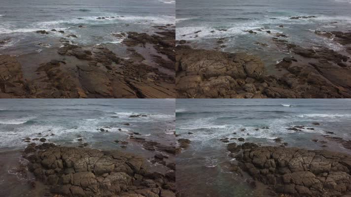 鸟瞰南非岩石海岸上的海浪