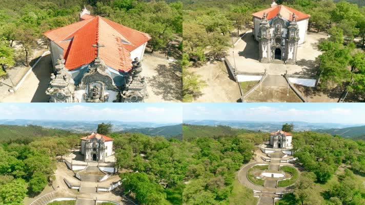 无人机拍摄的葡萄牙布拉加的圣玛尔塔教堂