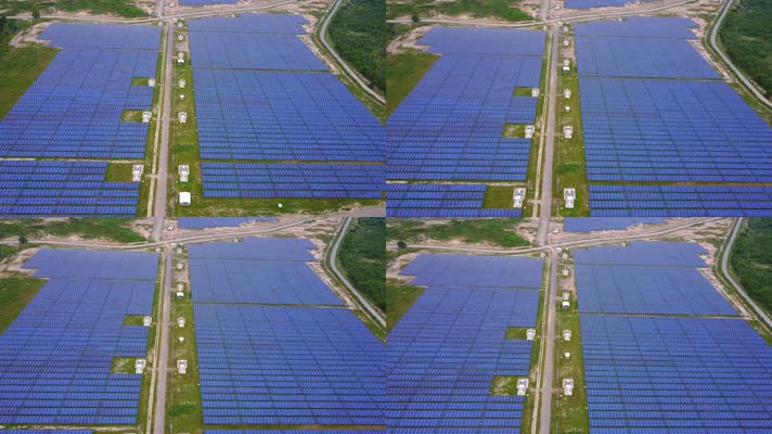 太阳能板航拍蓝色太阳能板光伏组件的可再生