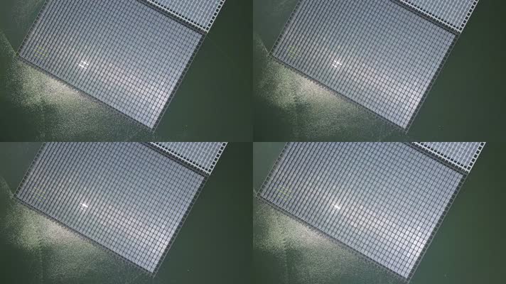 俯瞰漂浮的太阳能农场或太阳能电池板在一个
