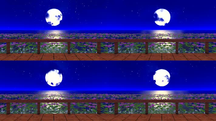 大海湖面水面荷花木桥-夜景明月