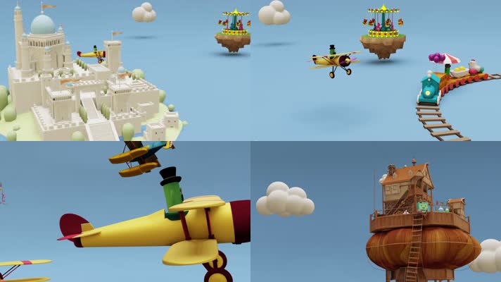 少儿卡通3d火车城堡动画场景片头素材