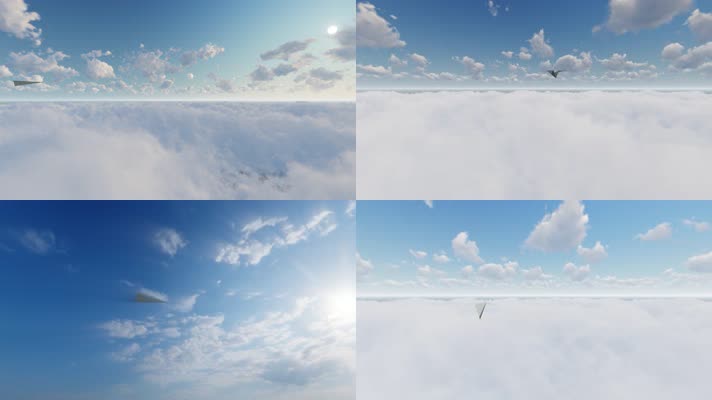 纸飞机在蓝天白云中飞行希望梦想未来青春