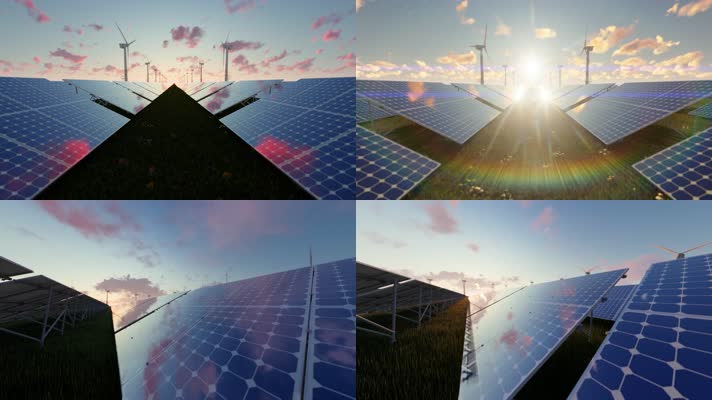 太阳能发电基地清晨日出