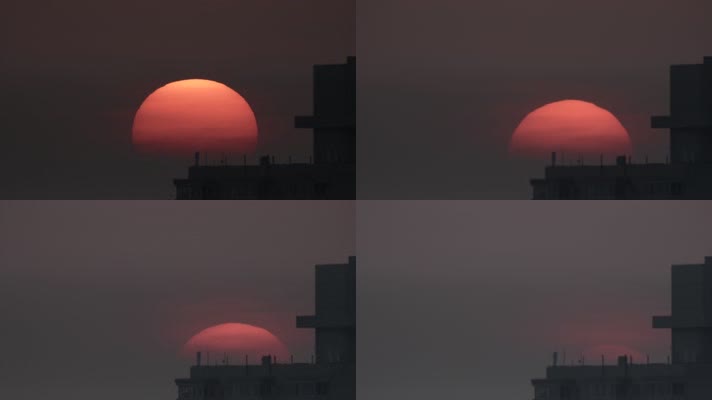 日出日落空镜长焦大气城市气氛望远镜拍摄