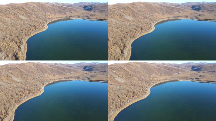 航拍深秋内蒙古阿尔山的蓝色湖泊