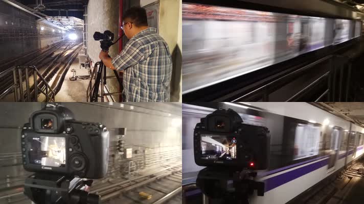 拍摄隧道中的地铁列车