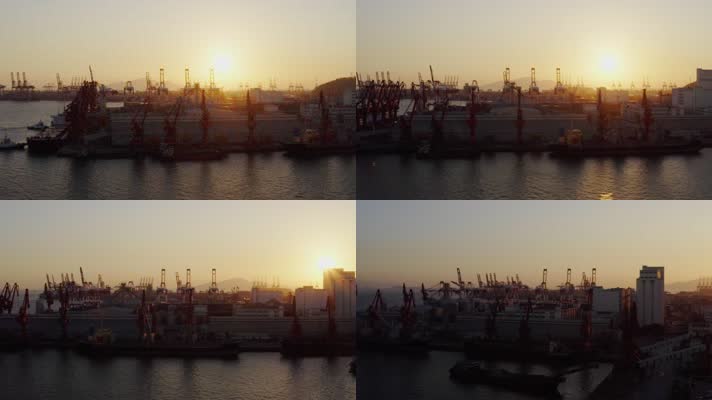 夕阳下港口码头4k