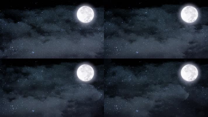 夜晚月亮云层飘荡