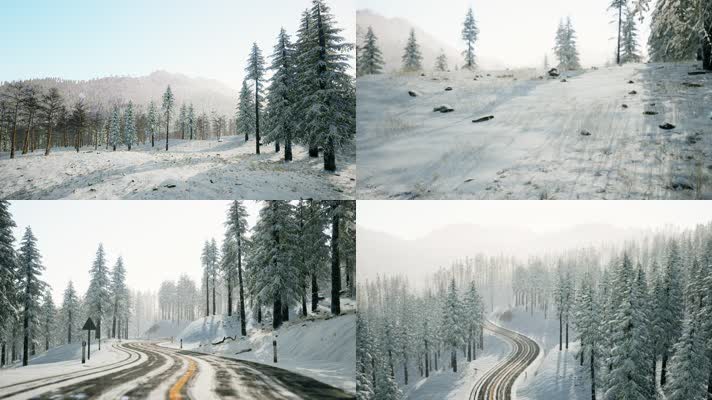 三维动画冬季原始森林雪景风光