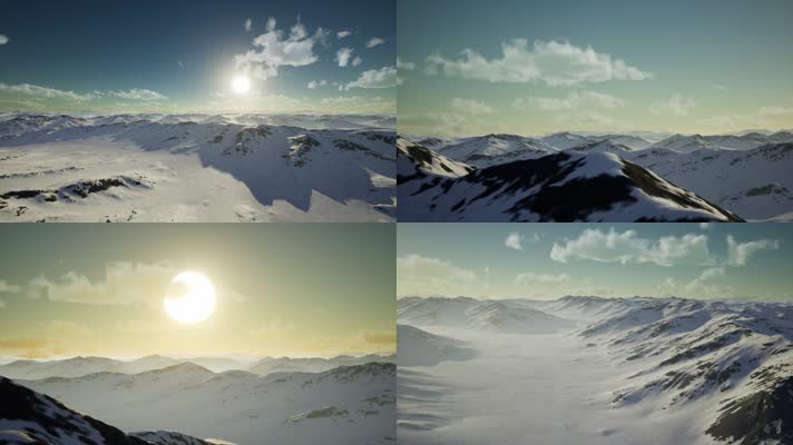 三维动画冬季雪山雪岭自然风光 