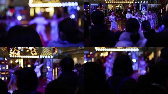 夜店舞厅观看跳舞的观众人群虚幻灯光场景