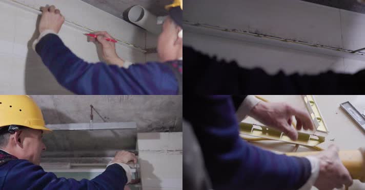 装修厨厕吊顶测量切割家装工人 4k实拍