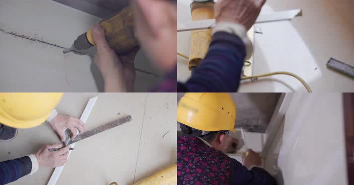 装修厨厕吊顶测量切割家装工人 4k实拍