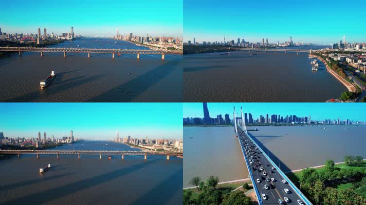 武汉长江大桥和武汉长江二桥多镜头航拍