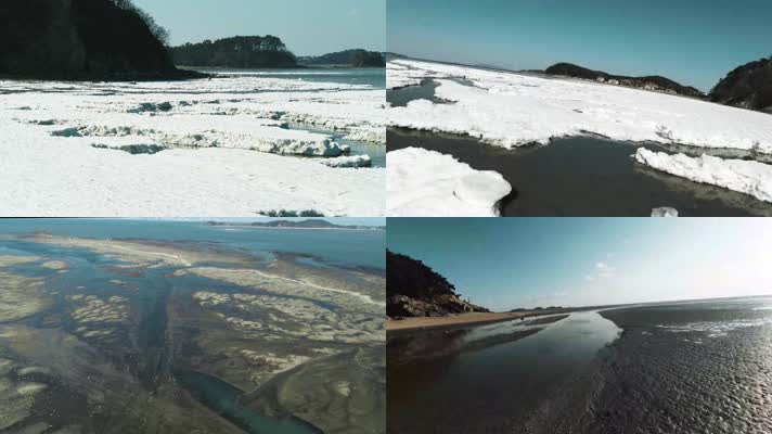 航拍海面冰河时期，浅滩结冰电影级视觉