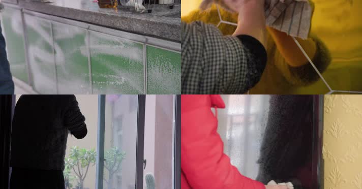 擦厨房窗户家庭清洁油污卫生家务 4k实拍