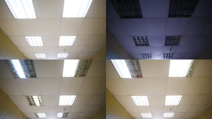带排灯的轻型办公室天花板关闭和打开