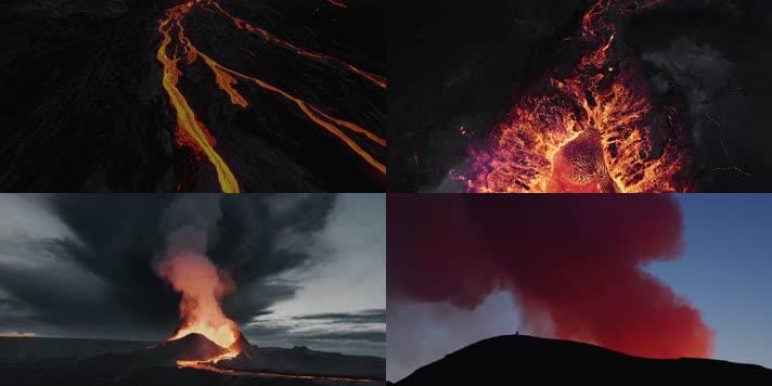 航拍火山熔岩岩浆地貌全景电影级视觉