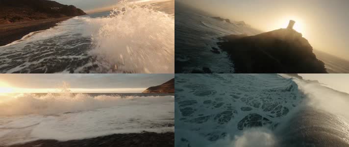航拍海边波浪日出海浪电影级视觉
