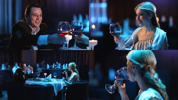 年轻夫妇只在餐厅的浪漫氛围中用餐